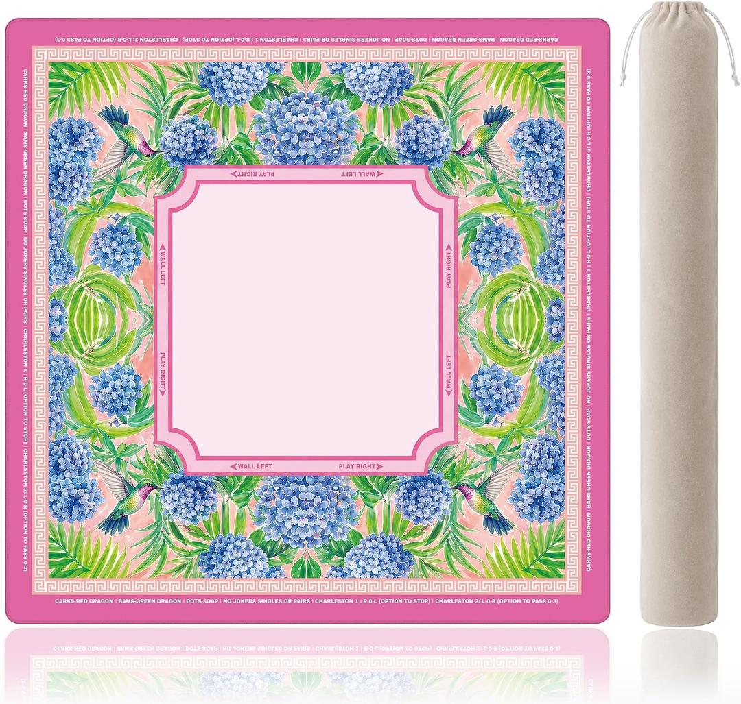 Pink Hydrangea Mahjong Mat for Table with Rules