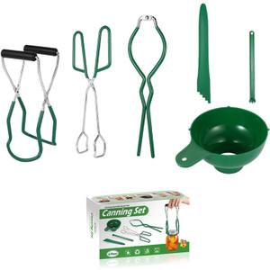 Canning Supplies Essentials Boxed Set, Canning Supplies Starter Kit, 6 Piece Set Included Canning Jar Lifter Canning Funnel Bubble Popper And Measurer Magnetic Lid Lifter Jar Wrench kitchen Tongs (Green)