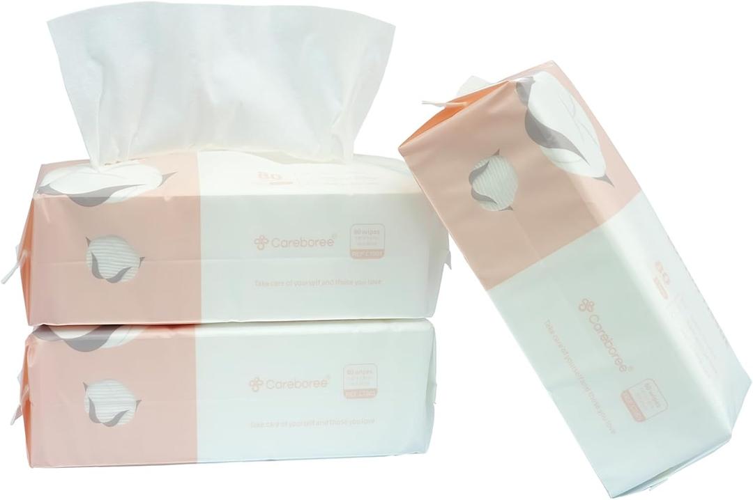 Careboree Extra Thick Dry Wipes, 100% Pure Cotton, 80 Count (1 Pack)