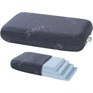 LOFE Adjustable Thin Memory Foam Pillow - 4 Heights from 1.2 to 4.8in, Cervical Pillow for Neck Pain Relief, CertiPUR-US Neck Support Pillow for Side Sleepers, Back/Stomach Sleepers, a Removable Cover (Grey)