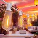 50FT Outdoor String Lights Weatherproof, Patio Lights with 25+2 Shatterproof ST40 Edison Bulbs, Commercial Grade Warm White LED String Lights for Wedding Backyard Christmas Party, White