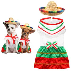 Mariachi Mexican Costume for Dog Mexican Dog Dress and Sombrero for Chihuahua Puppy Cat Cinco De Mayo Mexico Independence Day Themed Party Pet Outfits(M,Style3,Classic)