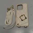 JLFCH ROMIELA Crossbody case for iPhone 15 with Stand Card Holder Strap Lanyard 360°Rotation Finger Ring Kickstand for Apple iPhone 15, 6.1 inch - Beige