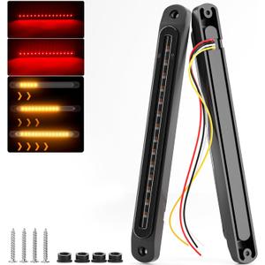PSEQT 10" LED Trailer Tail Light Bar Brake Stop Turn Signal Lights Assembly Identification Red & Amber Sequential Strobe Strip Lamp w/Smoked Lens Waterproof for Pickup Golf Cart Offroad Truck RV UTV