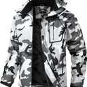 Men's Ski Jacket Winter Warm Snow Coat Waterproof Windbreaker Hooded Work Outerwear Snowboarding Jackets (Large, Black Camo)