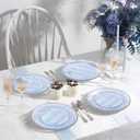 U-QE 20Pcs Blue Plastic Plates - Blue Stripes Plates Disposable Heavy Duty, Fancy Stripes Pattern Perfect for Weddings, Tea Parties, Holidays - 10.25" Dinner & 7.5" Dessert Plastic Plate