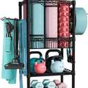 FUTASSI Home Gym Storage, 3 Tiers Workout Equipment Organizer with Wheels for Yoga Mats, Foam Roller, Dumbbells, Kettlebells, and Resistance Bands (Single-Row, Black)