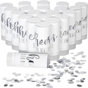 Sparkle and Bash Wedding Confetti Wands - 1.5 x 4.2 In, 20 Pack, Silver & White - Metallic Foil Dispenser for Send Off, Bridal Shower, Reception & Engagement Party