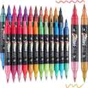 48 Colors Glitter Markers Pens Dual Tip 24 Pack Glitter Brush Markers Professional Glitter Paint Pens Set Sparkle Pen for Coloring, Journals, Planners, Scrapbooking & Card Making