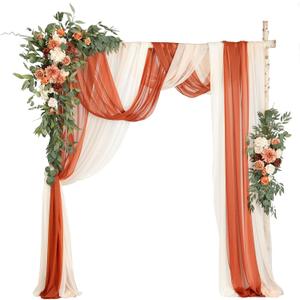 Ling's moment Fall Wedding Arch Flowers with Sheer Drapes Kit - Artificial Terracotta and Burnt Orange Floral for Ceremony Backdrop, Arbor Decor, 5-Piece Set (2 Flower Stems + 3 Hanging Drapes), 4.5"D x 16"W x 50"H
