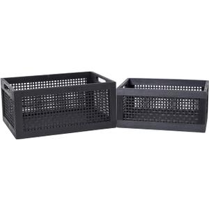 Wooden Storage Baskets,Black Woven Bamboo Basket Nesting Boxes with Built-in Handle for Pantry, Kitchen,Living Room,Shelves,Set of 2