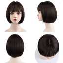 REECHO 11" Short Bob Wig with bangs Synthetic Hair for White Black Women Color: Dark Brown