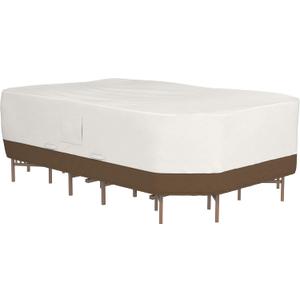 Amazon Basics Outdoor Patio Furniture Cover, Waterproof, UV Resistant, Weather Protection with Secure Straps, Large, Beige/Tan, 110" x 84"