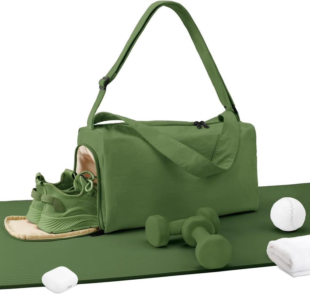 Small Gym Bag for Women with Shoes Compartment, Stylish Duffle Travel Bag for Plane, Lightweight Duffle Bag for Women & Men, Sport Gym Tote Bag with Wet Pocket for Yoga, Pilates, Swimming (Standard size (Nylon), Apple Green)