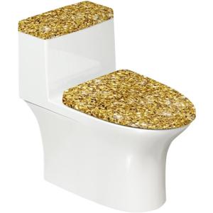 Gold Print Without Bling Toilet Lid Cover and Toilet Tank Lid Cover Sets Reusable Washable Toilet Seat Covers Fits Most Toilet Tanks and Lids Easy to Install Home Decor for Women
