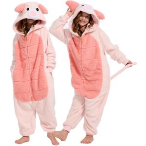 Unpifolov Kids Pig Cosplay Costumes Unisex Animal Children Teenager Jumpsuit (XS fit height 4'3"-4'9", Pink)