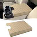 KBH Center Console Armrest Cover for 2007-2013 Chevy Silverado & Tahoe & Suburban, GMC Sierra & Yukon, Middle Console Lid Cushion, PU Leather, Anti-Scratch, Beige (Fits Jump Seat Console)