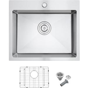 22"x18" Drop-In Kitchen Sink, 304 Stainless Steel Single Bowl Sink, D22"xW18"xH9"