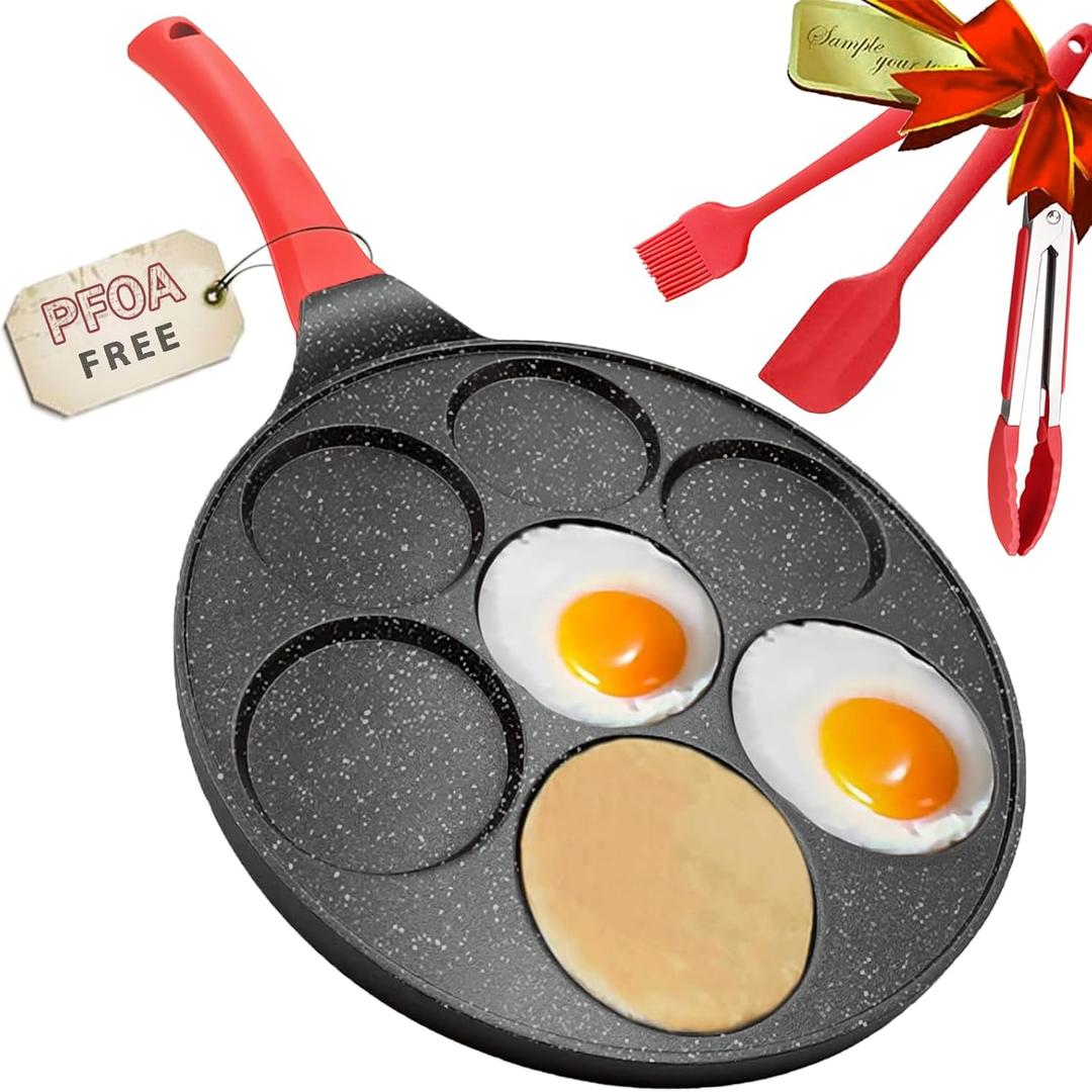 Egg Frying Pan, Pancake Maker, Egg Cooker Pan, Omelet Mini Pancake Pan, Nonstick 7 Egg Skillet Silver Dollar Pancake Pan Egg Maker (Black)