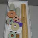 Geesta Adjustable Wood Rolling Pin with 5 Thickness Rings, Precise Dough Roller Handle Press Design with Measurement Guide for Fondant, Pizza, Pie Crust, Cookie, Pastry Baking Decorating Accessories