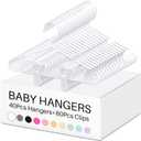 Hsei 5/10/40 Pack Baby Hangers with 10/20/80 Clips, Plastic Kids Pants Hangers for Nursery Closet Top and Bottom Clothes Hanger Set for Newborn Infant Toddler(120 Packs Total,White,10.6 Inch)