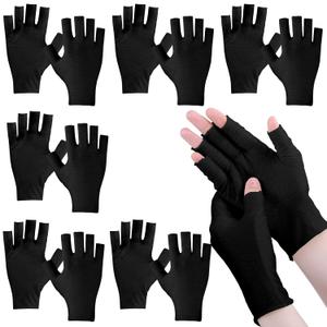 Geyoga Pair of 6 Fingerless Moisturizing Gloves Eczema Cotton Gloves for Adults Half Finger Touchscreen Lotion Overnight Dry Hands for Women Sleeping (Black)