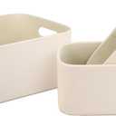 HofferRuffer Faux Leather Storage Baskets Bins with Velvet Lining for Organizing, Storage, Gifts, Set of 3 Nesting Shelf Baskets Decorative Storage Boxes for Home Organization (Cream White)