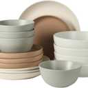 Gibson Elite Leeds Court Plates and Bowls Sets, 16-Piece Stoneware Dinnerware Sets, Assorted Colors, Round Speckle Reactive Glaze Dish Set