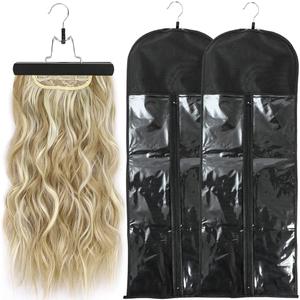 2Pcs Hair Extension Holder, Extra Long Wig Storage Bag with Hanger, Hair Extensions Wig Storage for Multiple Wigs, Hairpieces, Portable Travel-Ready Hair Extensions Bag (31.5 Inch, 2Pcs Black)