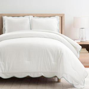 Lush Decor Coastal Chic Scallop Edge Comforter Set Blue/White 3 Piece Set King/California King - Soft Elegant Affordable Luxury Bedding Set