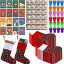 96 Pcs Christmas Stationery Party Favors Xmas Bulk Gifts Stuffers Includes Small Christmas Stockings Pencils with Erasers Stampers Notebook for Xmas Gift Exchange Prize