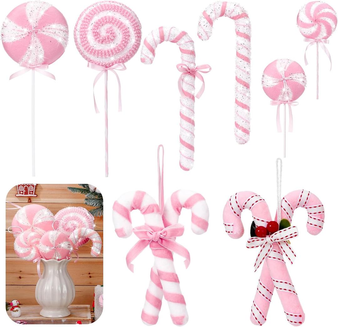 Vercraft 8 Pcs Assorted 16'' Giant Candy Cane Ornaments Pastel Pink and White Large Lollipop Decoration 4 Mixed Sizes Lollipop Christmas Decoration Candy Cane Ornaments for Christmas Tree Home Decor
