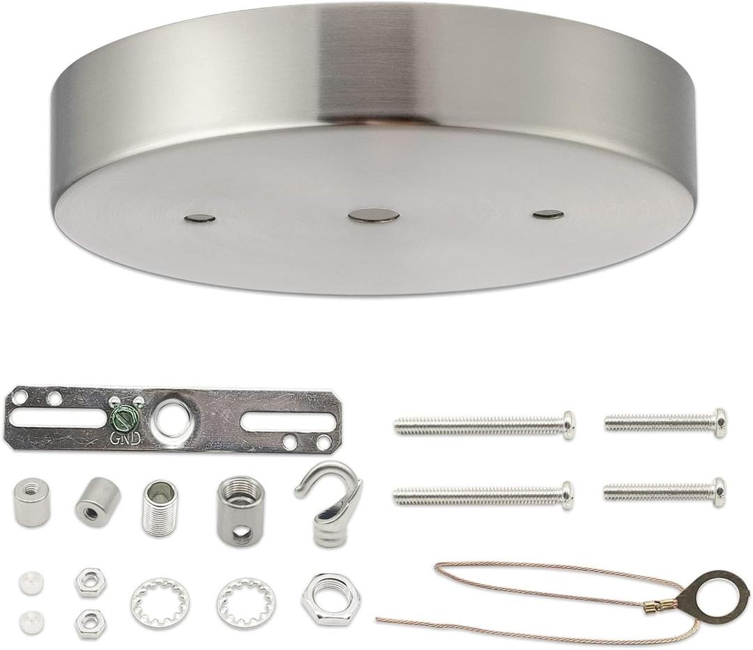 Canopy Kit for Chandelier, 5 1/8 Ceiling Lighting Modern Steel Canopy Kit Light Fixture Cover Plate, Hook & Cord Holder for Pendant Lighting Fixtures (Brushed Nickel) (Silver)