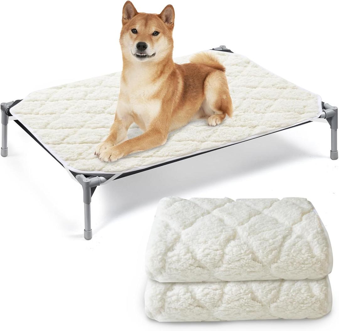 Elevated Dog Bed Pad Waterproof 2 Pack, Soft Plush Dog Pet Pad for Dog Cot Bed, Machine Washable Dog/Cat Beds Pad with Corner Straps, Waterproof (Pad Only, Bed not Included)