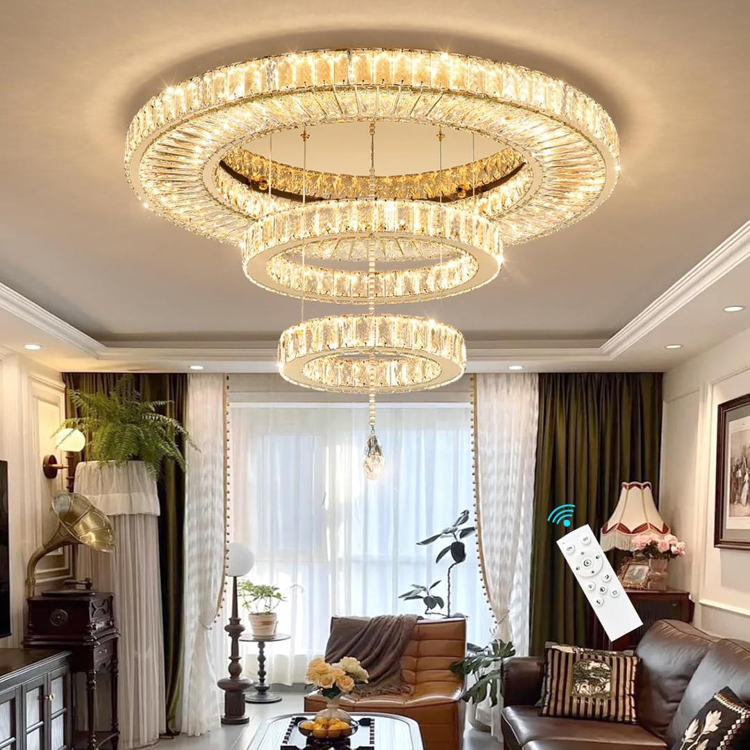 Modern Chandelier for Living Room Light Indoor LED Dimmable Lights Ceiling Chandeliers for Dining Room Bedroom Entryway Gold 60W LEDs Fixtures 4800 Lumens, W32"