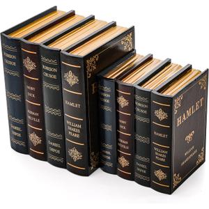 Tosnail 2 Pack Decorative Book Boxes Wooden Antique Bookshelf Decorations Vintage Book Storage Box - Hamlet