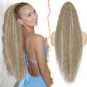 BARSDAR Long Curly Wavy Blonde Drawstring Ponytail Extensions  30 Inch Synthetic Comb Clip in Ponytail Hairpieces for Women, Voluminous Natural Looking Pony Tails - Medium Blonde Highlights