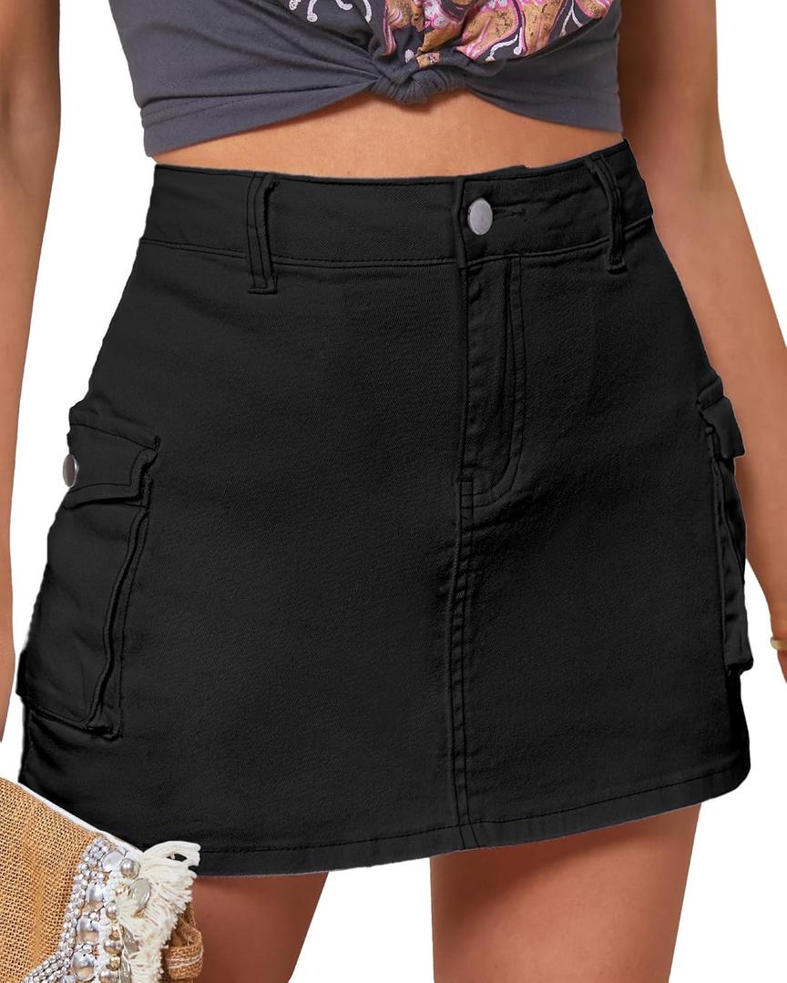 luvamia 2025 Cargo Shorts for Women Casual Summer Skorts Skirts High Waisted Mini Short Skort with Pockets Y2K (Large, Black)