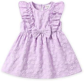 PATPAT Toddler Baby Girls Summer Dresses Spring Clothes Flower Sundress Ruffle Sleeve Bowknot 12-18 Months