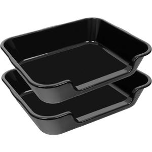 2 Pack Extra Large Dog Litter Box Pan Tray (ABS Material), Low Entry Jumbo Senior Litter Boxes for Multiple Kitten Big Cats, Pet Safe Indoor Dog Potty (Black, 24" L x 20" W)