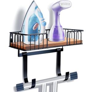 TJ.MOREE Ironing Board Hanger Metal Wall Mount Iron and Ironing Board Holder, Laundry Room Decor and Storage with Large Storage Black (Pinewood)