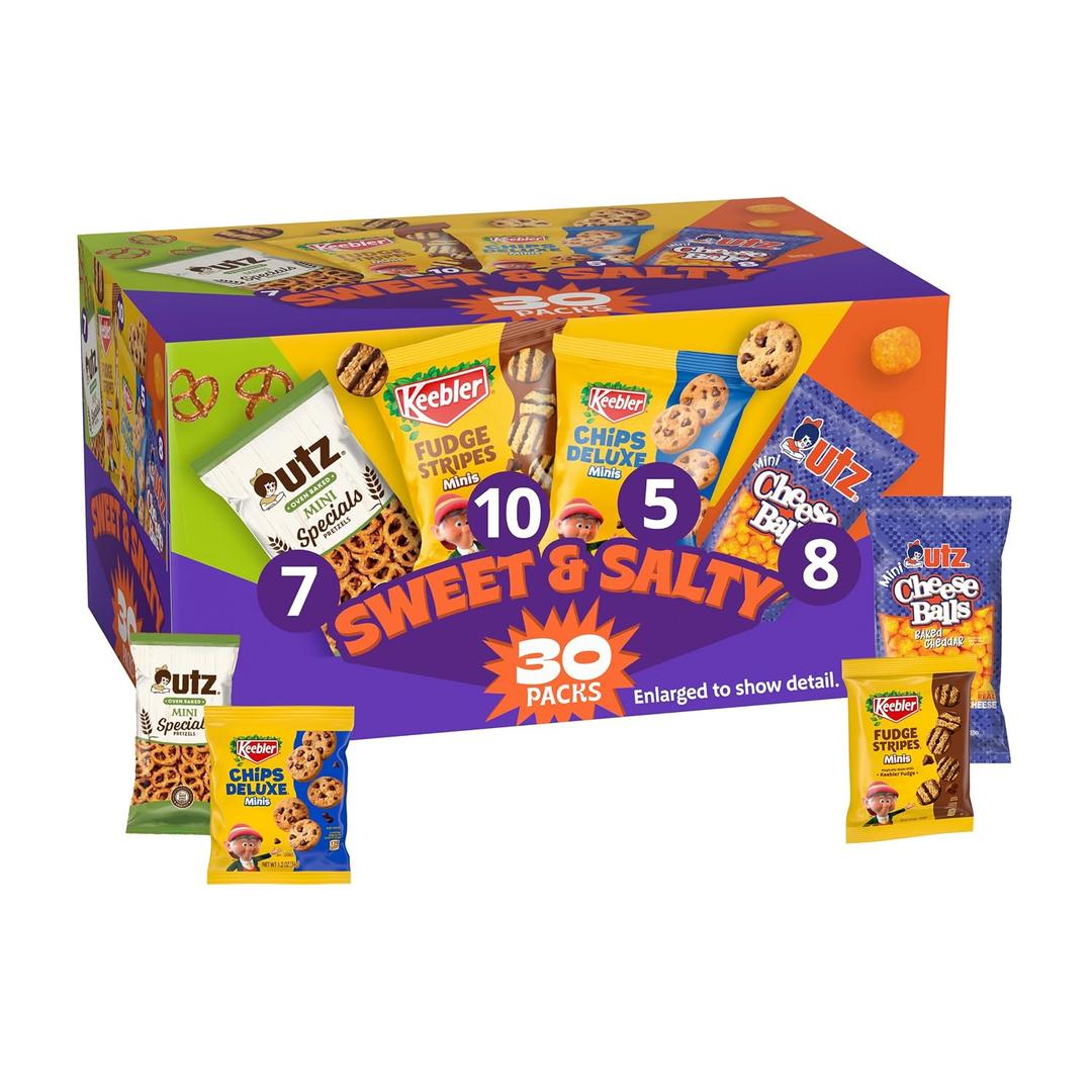 Keebler Sweet & Salty Variety Pack, Cookies, Pretzels, Cheese Balls, 30 Ct (EXP 05/01/26)