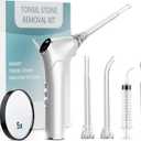 Tonsil Stone Remover Kit - Electronic Tonsil Stone Vacuum with Built-in LED Light - Tonsil Stone Removal Kit with 3 Levels Suction - Instant Suction - Irrigator and 5X Magnifying Mirror (White)