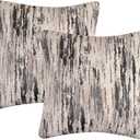 Yeiotsy Pack of 2 Nordic Style Decorative Throw Pillow Covers for Sofa Bed Card Chair Geometric Cushion Cases Jacquard Chenille (Grey Stripes, 18 X 18 Inches)