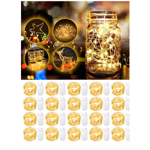 HOBAYS 20 Pack Fairy Lights Battery Operated 3.3ft 20 LED Mini String Lights Waterproof Copper Wire for Wedding Party Mason Jars Christmas Decorations, Warm White