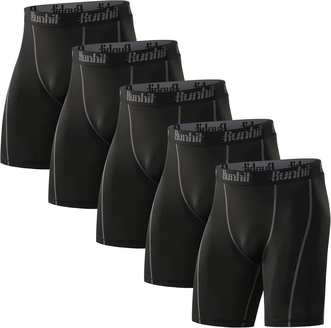 Runhit Compression Shorts Men Underwear Spandex Running Shorts Workout Athletic (Black, XL)
