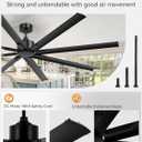 ZMISHIBO 96 Inch Industrial DC Motor Ceiling Fan, Large Ceiling Fan with 8 Reversible Blades, 3 Downrods, 6-Speed Remote Control, Home or Commercial Ceiling Fans for Porch/Garage/Shop, Black