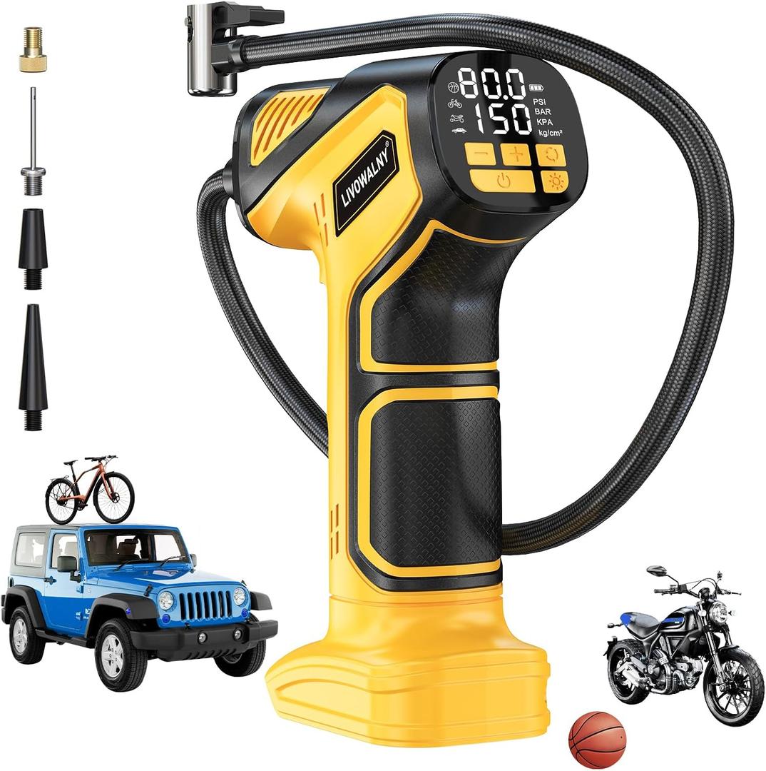 Tire Inflator Portable Air Compressor Compatible With Dewalt 20V Battery, 150PSI Air Pump Cordless Tire Pump with Digital Pressure Gauge, Tire Inflator for Car, Bike, Motorcycle, Ball (No Battery)