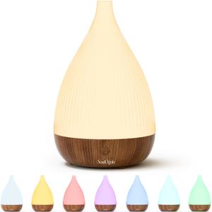 Ultrasonic Essential Oil Diffuser, Home Fragrance Aroma Diffuser with Auto Shut-Off, 8-Color Night Light & Ultra-Quiet Operation, BPA-Free Portable Aromatherapy Humidifier for Home (Dark) (Wood Grain (Dark))