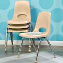 FDP 14" School Stack Chair, Stacking Student Seat with Chromed Steel Legs and Ball Glides For In-Home Learning or Classroom - Sand (6-Pack), 10363-SD